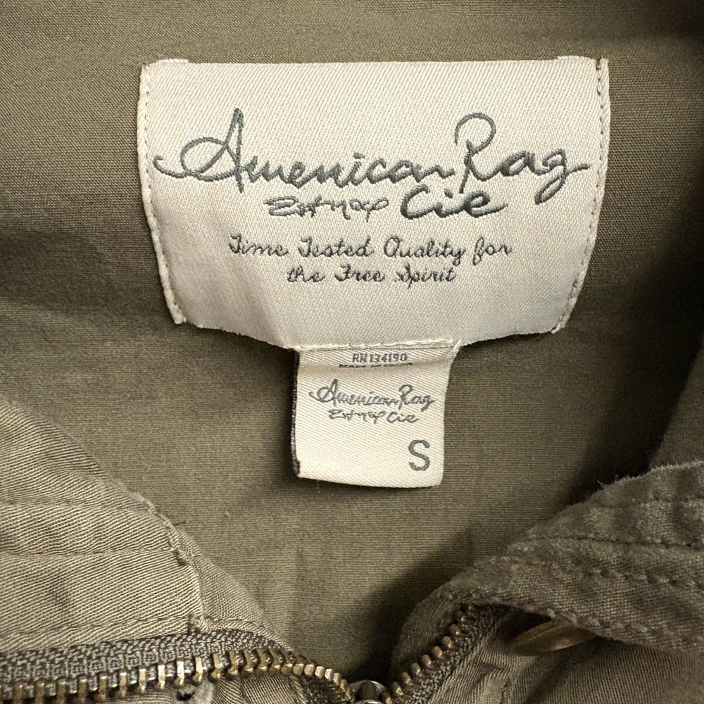American Rag Olive Cotton Blend Utility Jacket W/ Drawstring Size Small - Picture 3 of 5